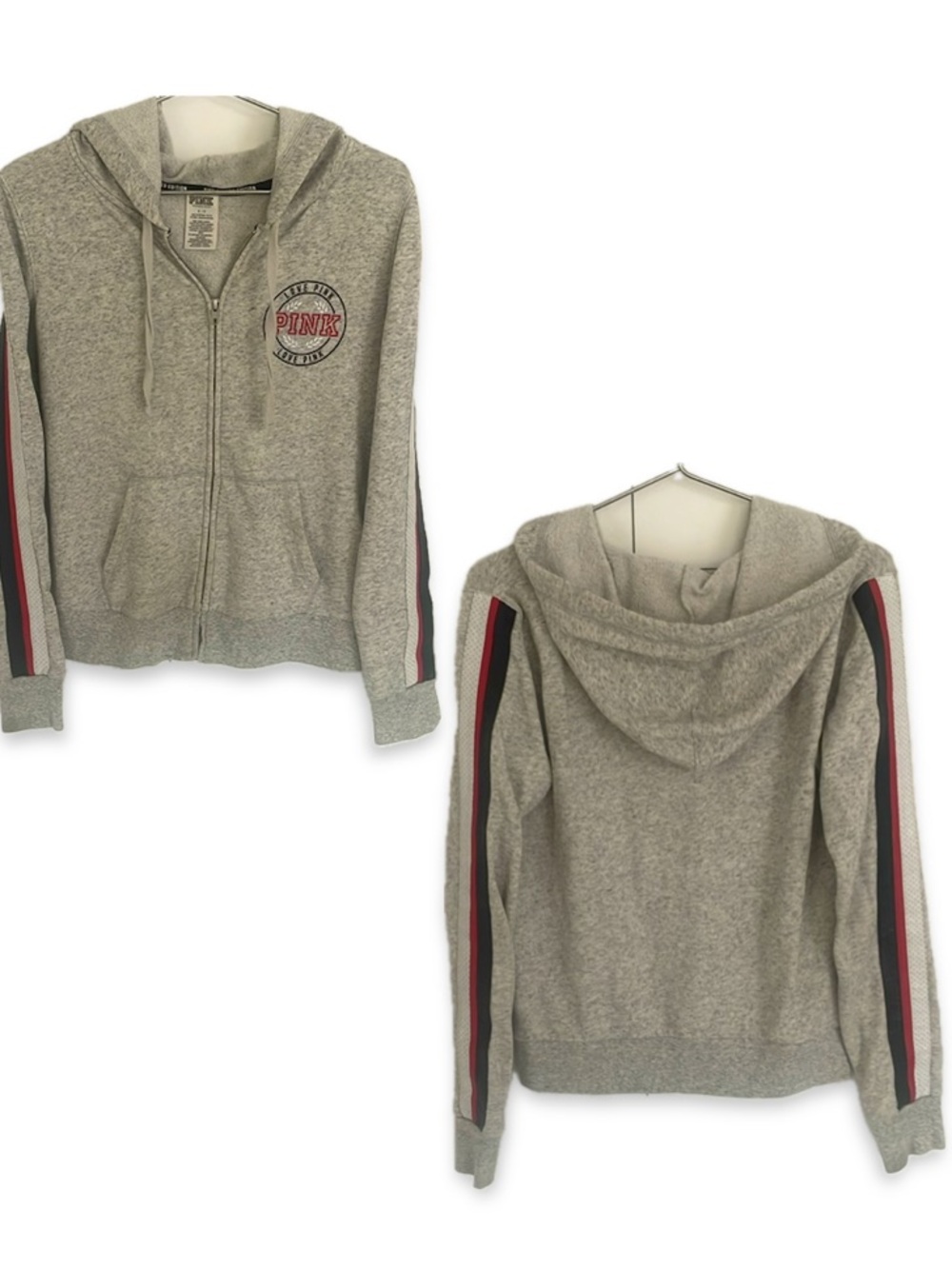Pink Victoria's Secret  Limited Edition Full Zip Hoodie Faux Leather Stripe S